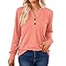 Women's V Neck Long Sleeve Shirts Fall Fashion Loose Fit Dressy Tops Trendy Button Tunic Blouse Cute Work Outfits (Pink,X-Large)