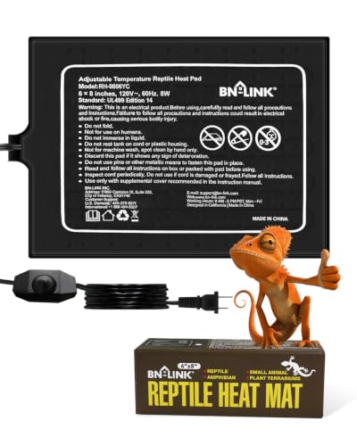 Image of BN-LINK Reptile Heating Pad 6 inchX8 inch with Adjust Knob, Adjustable Temperature Under Tank Heater for Reptiles, Indoor Terraium Heating Mat for Turtles, Lizard, Snakes, Frogs, and Other Reptiles