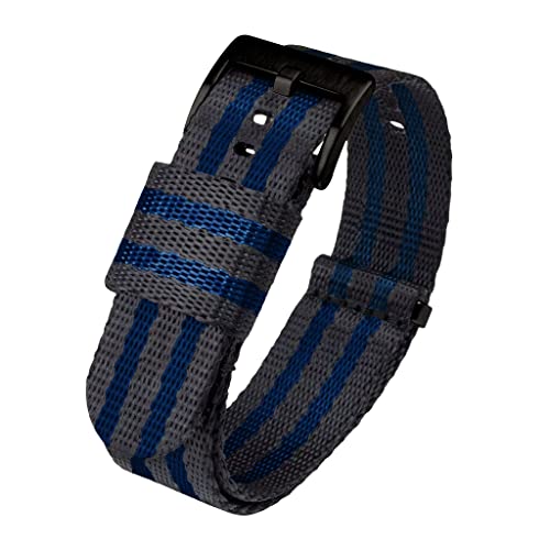 Image of BARTON WATCH BANDS, 22mm Grey /Blue Stripes - Elite NATO Style Watch Strap - Black Buckle - Seat Belt Nylon Watch Bands