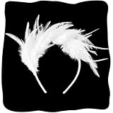 GENBREE 1920s White Fascinator Feather Headpiece Flapper Headband for Women