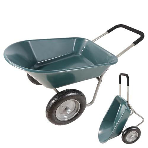 Dual Wheel Garden Wheelbarrow,Heavy Duty Yard Cart with15 Pneumatic Tires