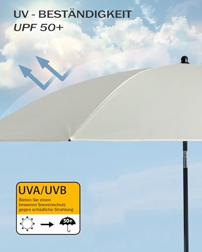 Menz Sonnenschirm Balkon + Sonnenschirmhülle - UV50+ Strandschirm 180 cm, Balkonschirm mit Knickfunktion, Gartenschirm, Sonnenschirm Strand - Fb. Beige 5