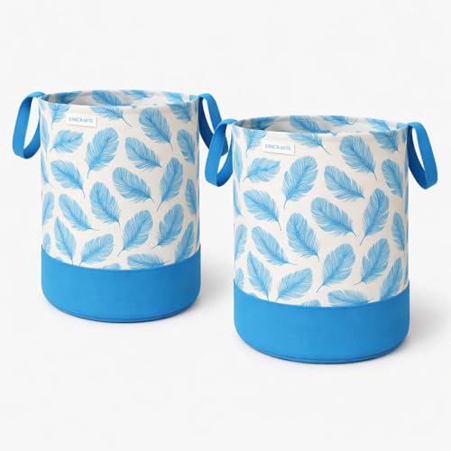 Image of UNICRAFT Leaf Design Laundry Bag 45L (Blue, Pack of 1) | Foldable & Collapsible Laundry Basket with Handles | Durable Clothes & Toys Storage Organizer for Home, Bedroom, Bathroom & Travel