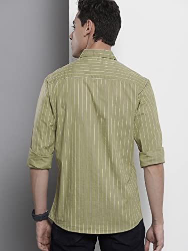 Image of The Indian Garage Co Men Regular Fit Striped Full Sleeves Cutaway Collar Casual Shirt