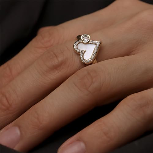 Sonateomber Gold Heart Crystal Adjustable Ring for Women Statement Trendy Open Ring Wedding Jewelry Gift4