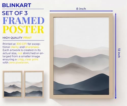 Image of BLINKART Set of 3 MISTY MOUNTAIN LAYERS Natural Brown Frame Painting for Wall Decoration - Modern Art Wall Decor Framed Painting for Living Room Bedroom - Framed Wall Posters /Paintings (8X12 inch)