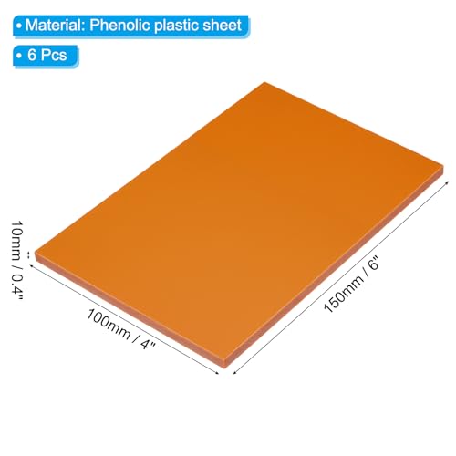 Image of PATIKIL Orange Phenolic Sheet, 6pcs 150x100x10mm Laminated Resin Plate Board PCB Sheet for Electrical Electronic Fixtures DIY and Crafts