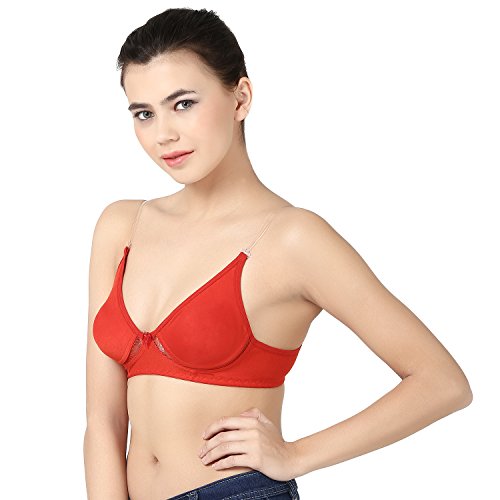 Image of Wirefree Non-Padded T-Shirt Bra Panty Set with Detachable Transparent Straps for Women /Girls.