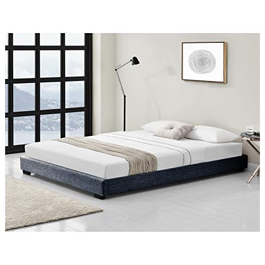 Corium Cama Doble Tapizado en Lienzo 140 x 200 cm Somier Moderno con Listones para Cama Gris Oscuro