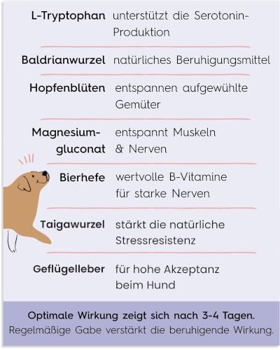 Lucky Pets Beruhigungstabletten für Hunde 150 Stück – Mit L-Tryptophan, Baldrian, Hopfen & Taigawurzel – Für Silvester, Gewitter, Reisen & Alleinsein – Ergänzungsfuttermittel – Made in Germany