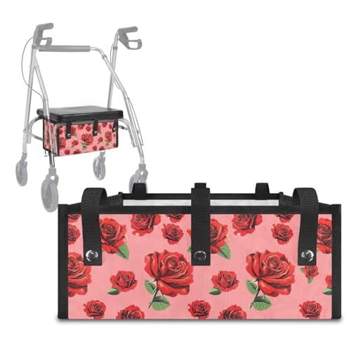 Voxugoniy Walker Bag, Rose Walker Bag Accessories Wheelchair Basket Pouch Water Resistant Seniors Caddy Accessory Lightweight Carry Storage Carrier Tote Valentine's Day Gifts