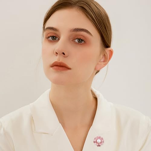 Image of GBAHFY Women's Camellia Flower Pearl Enamel Brooch Pins Fashion Elegant Pearl Brooches for Women Ladies Bridal Wedding Corsage Jewelry Gifts