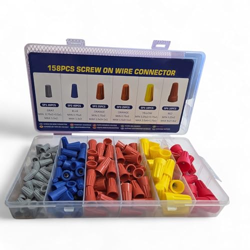 Topolenashop Set 158pz Connettori a Vite per Cavi Elettrici – Cappucci, Tappi, Morsetti e Terminali Isolanti Multicolore | Kit Assortimento 18 Misure per Collegamenti Sicuri e Veloci W14610
