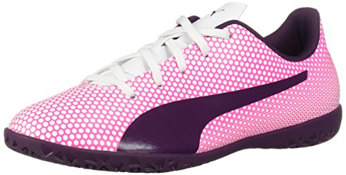 Puma Unisex-Child Spirit Indoor Trainer Soccer Shoe, White Shadow Purple-Knockout Pink, 6 M US Big Kid