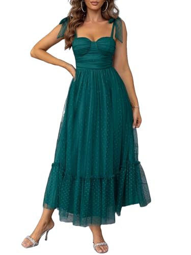 SISKIN Summer Cocktail Dresses for Women Tie Shoulder Semi Formal Dresses Hem Mesh Birthday Wedding Guest Dress