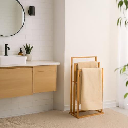 Toallero múltiple Natural de Madera de bambú de 40x24x82 cm - LOLAhome - imagen 6