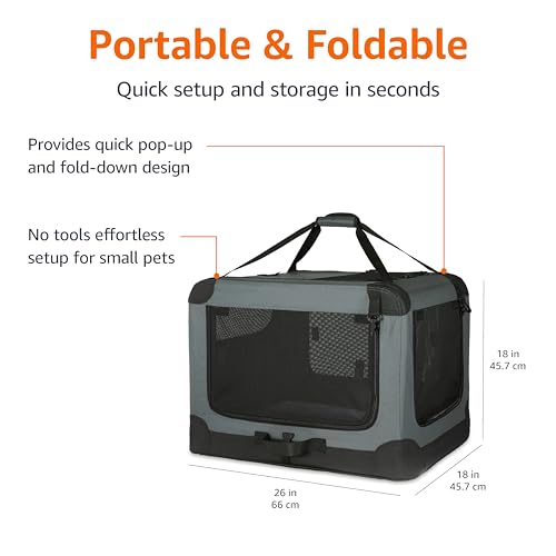 Amazon Basics Portable Folding Soft Dog Crate, 4-Doors, Collapsible Travel Kennel for Cat, Dog, and Small Animals, Quick Setup, Small 26" x 18" x 18", Grey by Amazon Basics - Used condition - Image 4