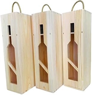 3 Pack Wine Box - Single Wine Bottle Wood Storage Gift Box with Handle for Birthday Party, Housewarming, Wedding, Anniversary, Celebrations, Parties, New Year, Holidays, Occassions