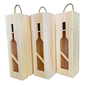 3 Pack Wine Box – Single Wine Bottle Wood Storage Gift Box with Handle for Birthday Party, Housewarming, Wedding…