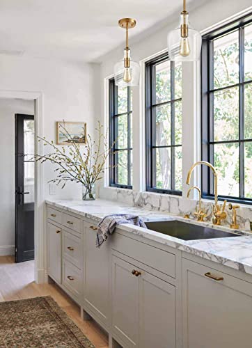 Jeenkae Modern Brass Glass Kitchen Pendant Lighting Rod-Hung Gold Pendant Light, 1-Light-1 #TOP3