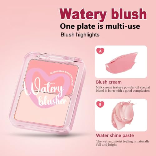 Watery Cream Blush Palette, Multi Use Cheek Blush & Highlighter Balm,02# - Image 2
