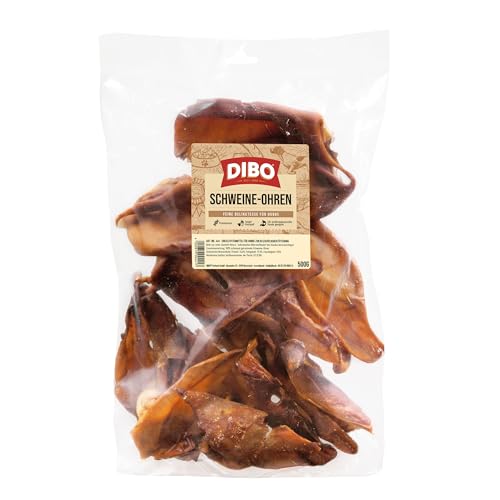DIBO Schweineohren, 500g-Beutel, der kleine Naturkau-Snack oder Leckerli für Zwischendurch, Hundefutter, Qualitätskauartikel ohne Chemie