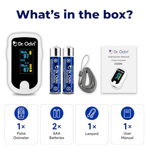 Image of Dr. Odin Pulse Oximeter Fingertip +PI FS20E, Oxygen & Pulse Rate Monitor, CE & ISO Certified, Audible & Visual Alarm, OLED Display (White & Black)