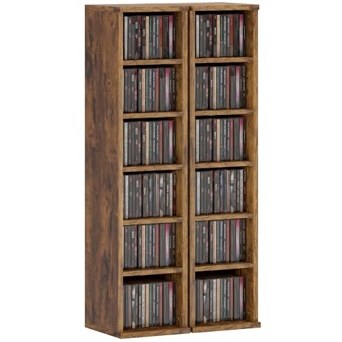HOMCOM Lot de 2 étagères colonnes Armoire de Rangement CD-DVD 6 + 6 Compartiments 21 x 22,5 x 88,5 cm capacité Max. 204 CD Brun Rustique