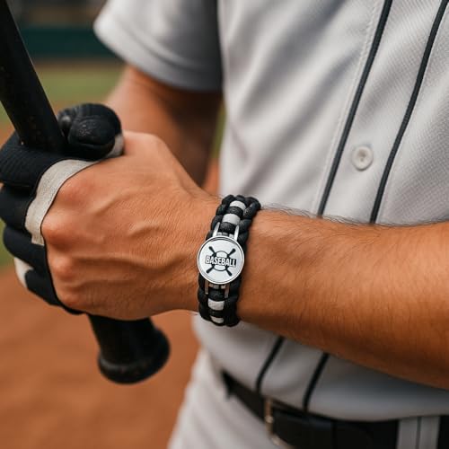 Pulsera de béisbol para niños Infinity Collection con cuerda ajustable de color negro 3
