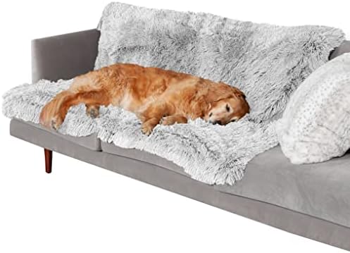 Furhaven XL Waterproof Calming Plush Long Faux Fur & Velvet Dog Blanket, Washable - Mist Gray, Extra Large
