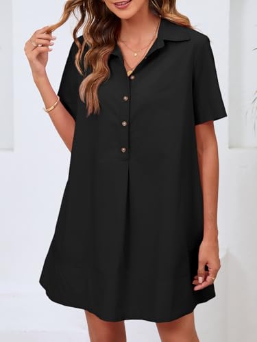 Wenrine Womens Button Down Shirt Dress Oversized Casual Short Sleeve Collared V Neck Summer Mini Dresses2