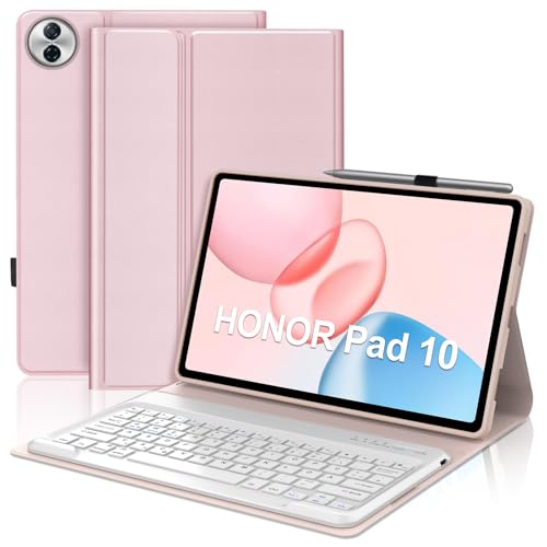 Funda teclado Honor Pad 10 5G teclado táctil retroiluminado AZERTY francés rosa
