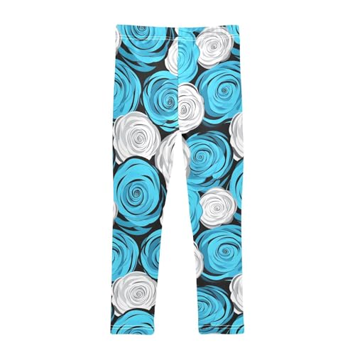 Flower White Blue Girls Leggings Ultra Soft Compression Yoga Gym Pants for Kids 4-10T2