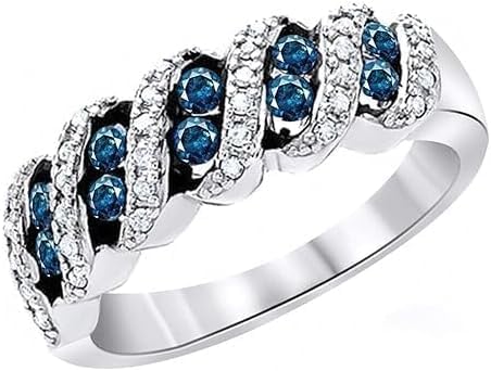 Purvika Jewels 4 Ct Round Cut Lab Created Blue Diamond Half Eternity Wedding Band, Sterling Silver 925, 14K White Gold Finish, Women's Ring