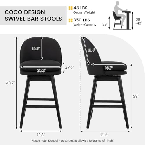 Butacos giratorios COCO DESIGN de altura para barra, 29 pulgadas, tela de lino, estilo moderno, juego de 2, color negro miniatura 2