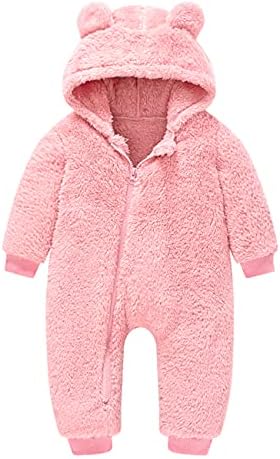 Pink Baby Fleece Jumpsuit Coat Girls Hoodie Warm Clothing 6-9-12 months