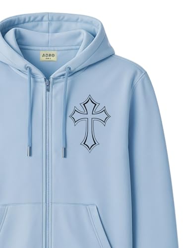 Image of ADRO Men's Regular Fit Zip-Up Hoodie for man | 320 GSM Cotton Poly Fleece Zipper Sweatshirt with Soft Fabric & Printed Hoodies
