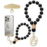 Yudaky Silicone Beaded Phone Wrist Strap, Phone Bracelet Strap with Tether Tab Elastic Hands Free Wristlet Strap (Black)