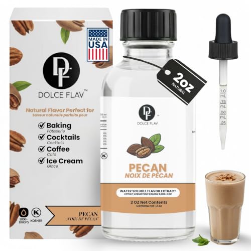 Image of Dolce Flav Natural Pecan Extract - Concentrated Flavoring for Baking, Candy Making & Beverages - Water Soluble Liquid Flavor Drops - Professional Strength Food Grade Flavoring - 2 Fl Oz