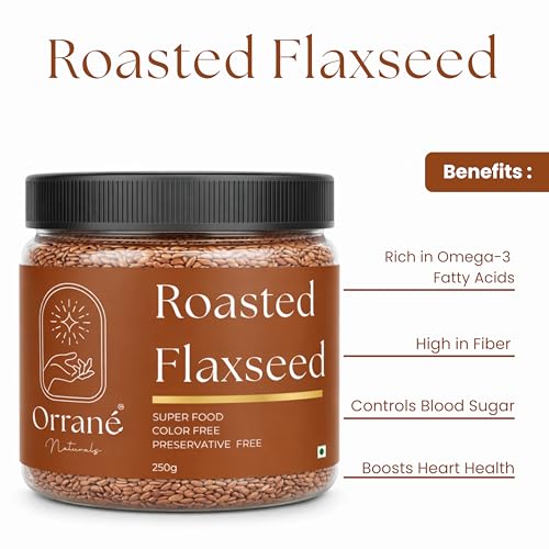 Image of Orrane Roasted Flaxseed 250g Crunchy Alsi Beej for Eating, Smoothies and Baking | Omega 3 Rich, High Fiber Superfood, Gluten Free Seeds | Supports Heart Health, Digestion & Weight Management