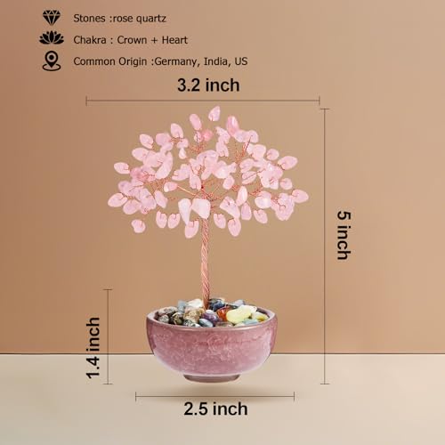 Handcrafted Rose Quartz Abundance Tree with Ceramic Base,5 Inch Natural Crystal Feng Shui Bonsai for Prosperity,Harmony & Energy Flow,Premium Healing Stone Decor for Home & Sacred Spaces