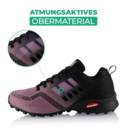 Fusskleidung® Damen Herren Wanderschuhe Atmungsaktive Trail Running Trekkingschuhe Lila Schwarz EU 36