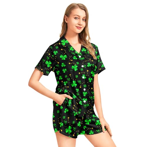 Image of Silk Satin Pajama Set for Women Summer Lounge Pjs Sets 2 Piece Suit Ladies Button Down Tops And Shorts Sleepwear