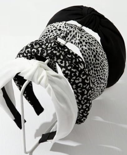 Knotted Headbands for Women: Non-Slip Fashion Hair Accessories with Cute Wide Top Knot Hoops for Hair in Black, White, and Leopard Print