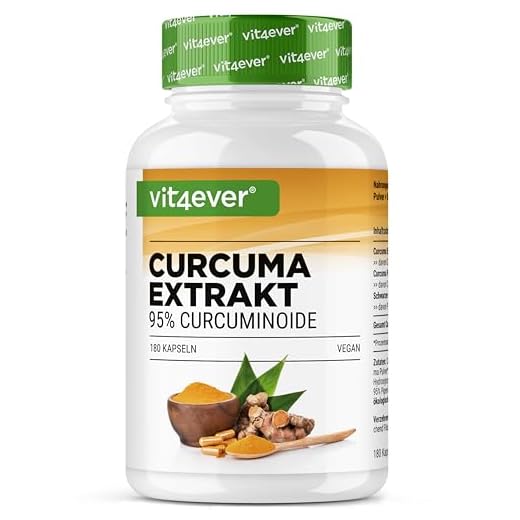 Extracto de cúrcuma - 180 cápsulas - Alta dosis con 500 mg de curcumina por dosis diaria - Con un 90% de contenido en curcumina - Sin aditivos indeseables, vegano