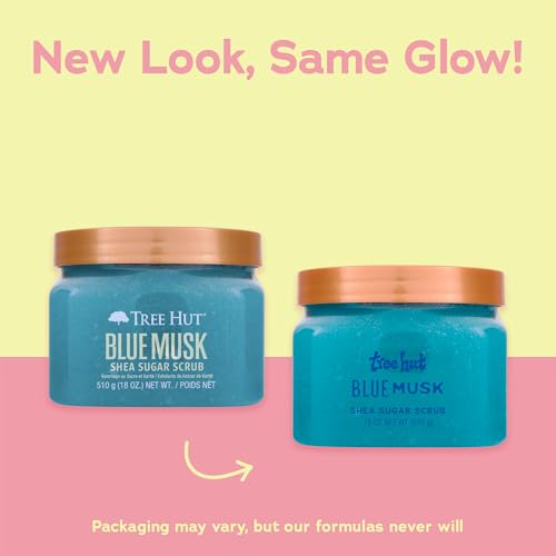 Image of Tree Hut Blue Musk Shea Sugar Scrub, Exfoliating, Hydrating & Moisturizing Body Scrub with Shea Butter & Nourishing Essential Oils, Smooth & Soften Skin, 18 oz (Pack of 2)