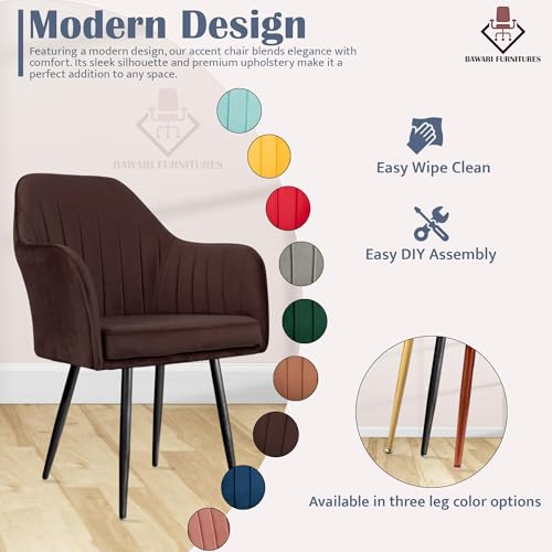 Image of Set of 2 Accent Chair for Living Room | Modern Armchair in Soft Velvet Fabric with Sturdy Legs | Premium Chair for Home Living Room Bedroom Restaurent | (Black Legs, Dark Brown)