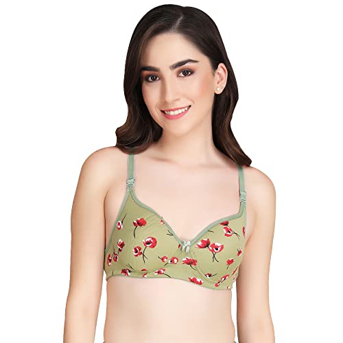 Image of Women Padded Printed Bra - Made of Pure Cotton Full Coverage Non Wired Seamless Pushup Soft Cup for T-Shirt Saree Dress Sports Garment for Daily Use Everyday