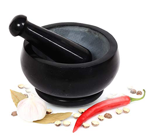 Handcrafted Premium Brown Marble Mortar and Pestle Set for Kitchen Natural Stone Grinder