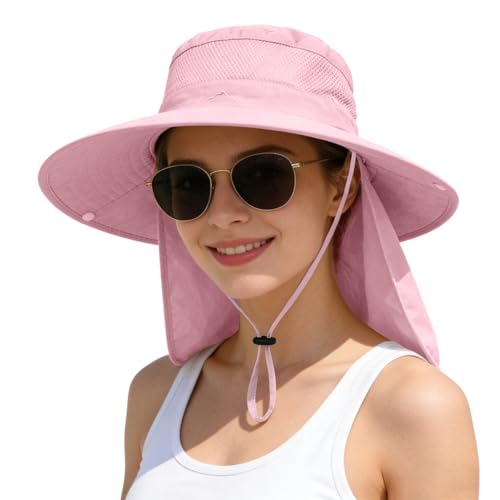 Image of ZOORON Sun Hats for Men Women Fishing Hat with Neck Flap,UPF 50+ Sun Hat Waterproof Wide Brim Bucket Hats for Safari Hiking